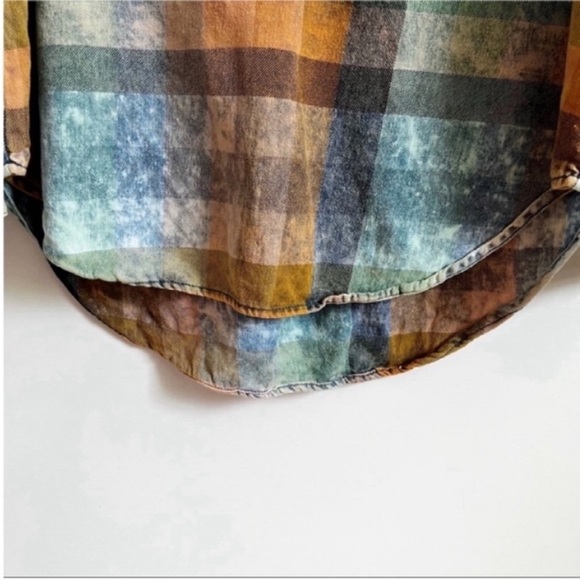 Anthropologie Isabella Sinclair Ruffled Plaid Henley shirt blue orange popover - Picture 5 of 11